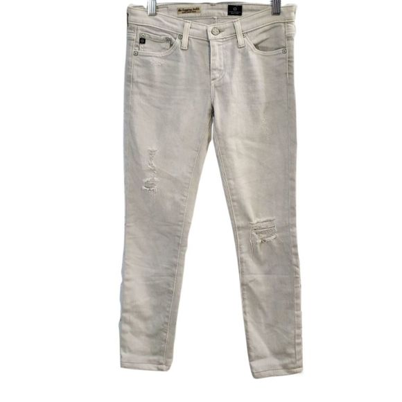 Ag Adriano Goldschmied Denim - 4x$25 AG  ripped The legging Super skinny ankle jeans light taupe grey size 25R
